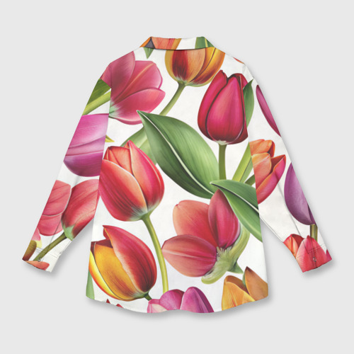 Мужская рубашка oversize 3D Паттерн с тюльпанами, цвет белый - фото 2