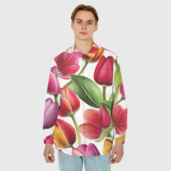 Мужская рубашка oversize 3D Паттерн с тюльпанами - фото 2