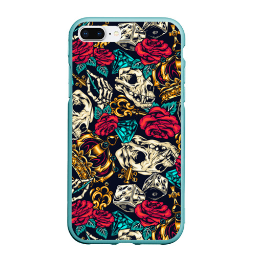 Чехол для iPhone 7Plus/8 Plus матовый Tattoo dice skull, цвет мятный