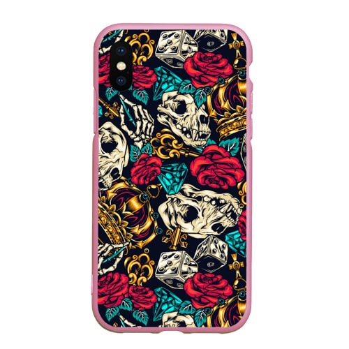 Чехол для iPhone XS Max матовый Tattoo dice skull, цвет розовый