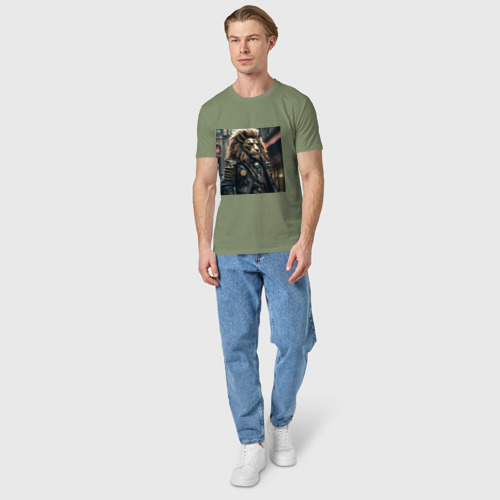 Мужская футболка хлопок Лев в кожаном костюме в стиле стимпанк, цвет авокадо - фото 5