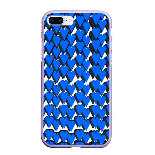 Чехол для iPhone 7Plus/8 Plus матовый Синие сердечки на белом фоне, цвет светло-сиреневый