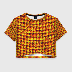 Женская футболка Crop-top 3D Солнечный жёлто-красный мозаика
