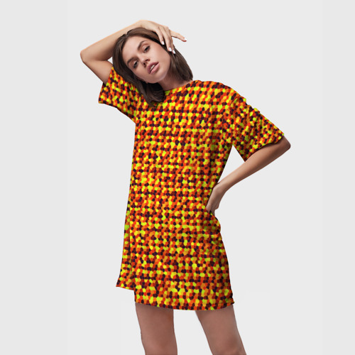 Платье-футболка 3D Солнечный жёлто-красный мозаика, цвет 3D печать - фото 3