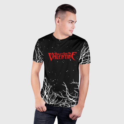 Мужская футболка 3D Slim с принтом Bullet for my valentine rock music, фото на моделе #1