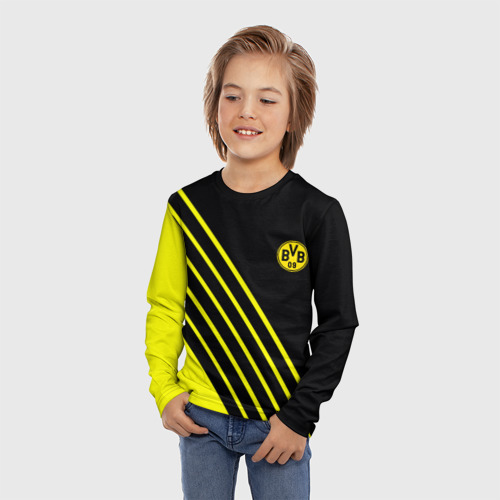 Детский лонгслив 3D с принтом Borussia sport line uniform, фото на моделе #1