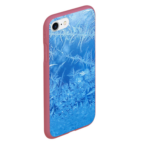 Чехол для iPhone 7/8 матовый с принтом Морозные узоры на голубом фоне, вид сбоку #3