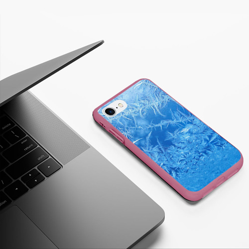 Чехол для iPhone 7/8 матовый с принтом Морозные узоры на голубом фоне, фото #5