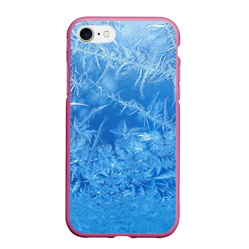 Чехол для iPhone 7/8 матовый с принтом Морозные узоры на голубом фоне, вид спереди #2