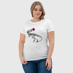Футболка с принтом Динозавр и цветок для женщины, вид на модели спереди №4. Цвет основы: белый