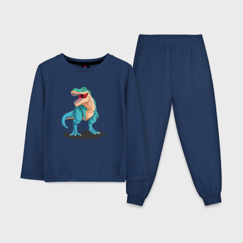 Детская пижама с лонгсливом хлопок с принтом Тираннозавр с открытой пастью, вид спереди #2