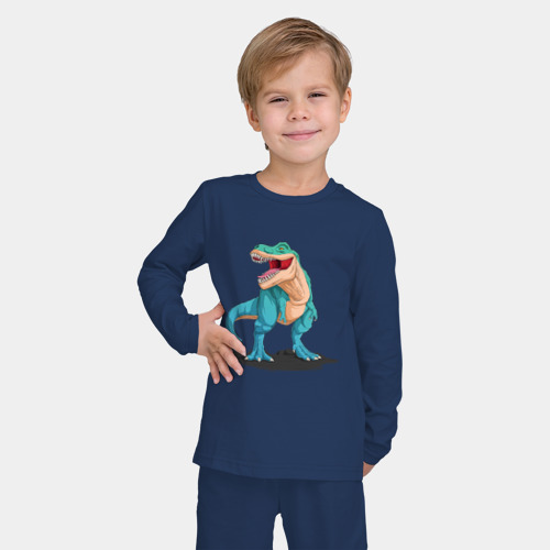 Детская пижама с лонгсливом хлопок с принтом Тираннозавр с открытой пастью, фото на моделе #1