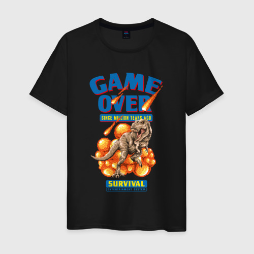Мужская футболка хлопок Тираннозавр game over - пиксельный конец света, цвет черный