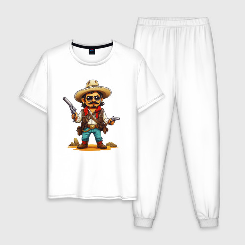 Мужская пижама хлопок с принтом Мексиканский ковбой мучачос с револьверами, вид спереди #2