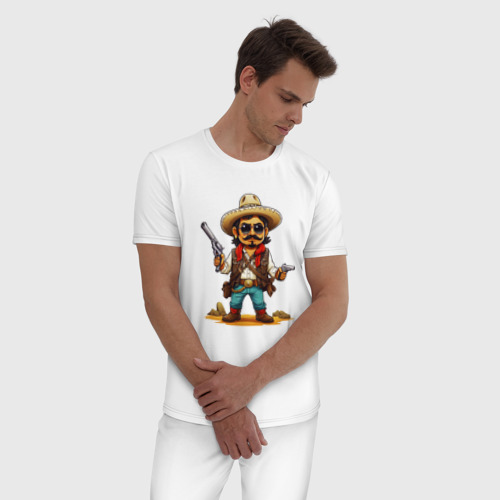 Мужская пижама хлопок с принтом Мексиканский ковбой мучачос с револьверами, фото на моделе #1