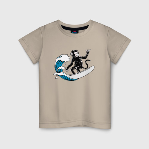 Детская футболка хлопок Monkey vibe, цвет миндальный