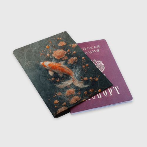 Обложка для паспорта матовая кожа Большой карп кои , цвет черный - фото 3