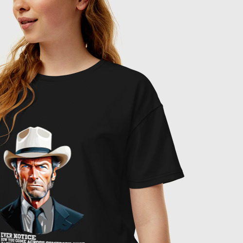 Женская футболка хлопок Oversize с принтом Иствуд кино вестерн, фото на моделе #1