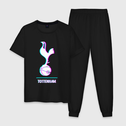 Мужская пижама хлопок Tottenham FC в стиле glitch, цвет черный