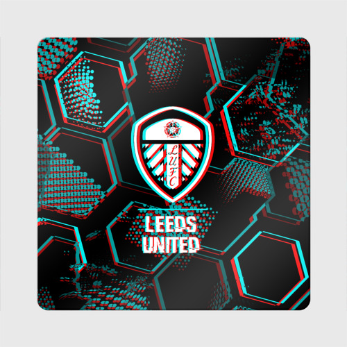 Магнит виниловый Квадрат Leeds United FC в стиле glitch на темном фоне