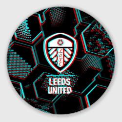 Круглый коврик для мышки Leeds United FC в стиле glitch на темном фоне