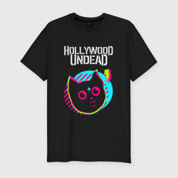 Мужская футболка хлопок Slim Hollywood Undead rock star cat