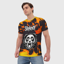 Мужская футболка 3D Slipknot рок панда и огонь - фото 2