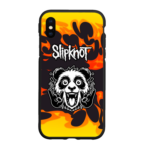 Чехол для iPhone XS Max матовый Slipknot рок панда и огонь