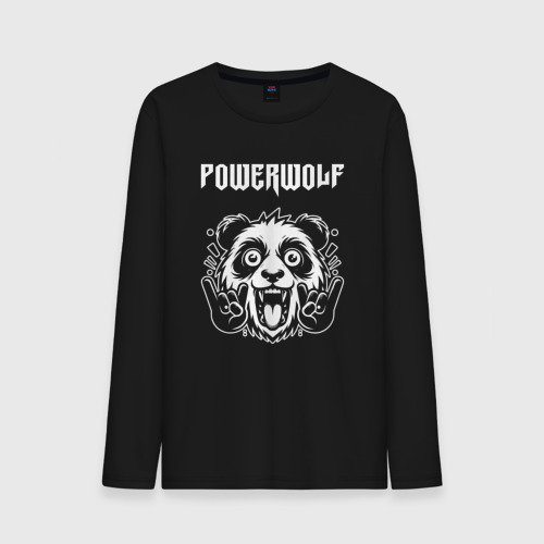 Мужской лонгслив хлопок с принтом Powerwolf rock panda, вид спереди #2