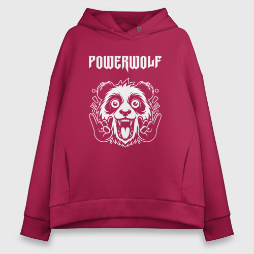 Женское худи Oversize хлопок с принтом Powerwolf rock panda, вид спереди #2