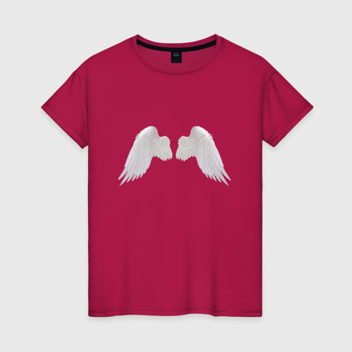 Женская футболка хлопок с принтом Крылья ангельские 3д, вид спереди #2