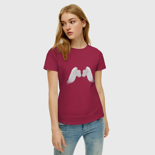 Женская футболка хлопок с принтом Крылья ангельские 3д, фото на моделе #1