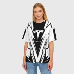 Женская футболка oversize 3D Tesla - black and white - фото 2