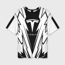 Женская футболка oversize 3D Tesla - black and white