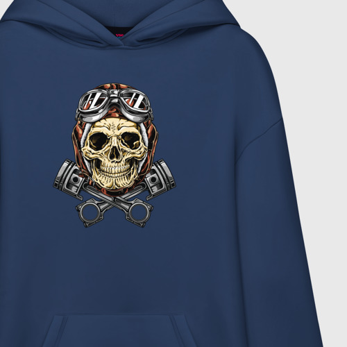 Худи SuperOversize хлопок Aviator skull, цвет темно-синий - фото 3