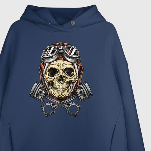 Женское худи Oversize хлопок Aviator skull, цвет темно-синий - фото 3