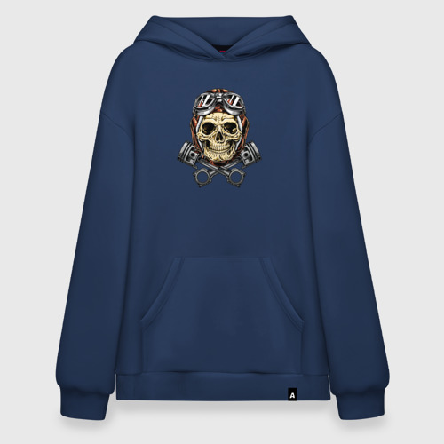 Худи SuperOversize хлопок Aviator skull, цвет темно-синий