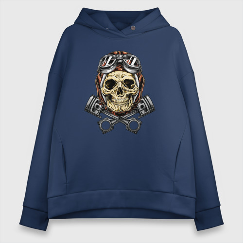 Женское худи Oversize хлопок Aviator skull, цвет темно-синий