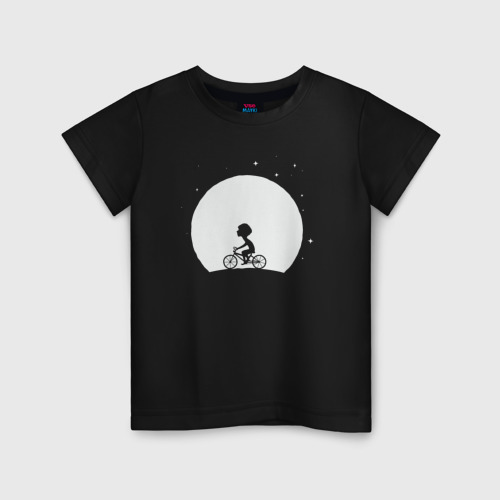 Детская футболка хлопок Moon boy on a bicycle, цвет черный