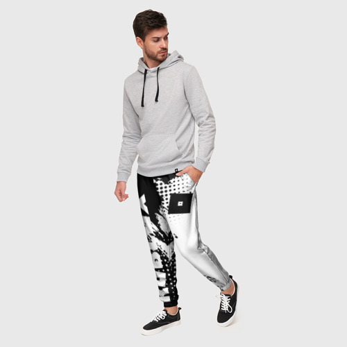 Мужские брюки 3D с принтом Роблокс - черно-белая абстракция, фото на моделе #1