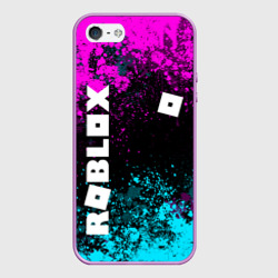 Чехол для iPhone 5/5S матовый Роблокс - неоновые брызги