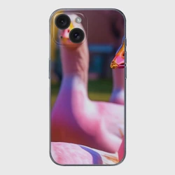 Чехол для iPhone 15 силиконовый с защитой камеры Стадо розовых гусей: gussi