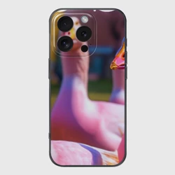 Чехол для iPhone 16 Pro силиконовый с защитой камеры Стадо розовых гусей: gussi