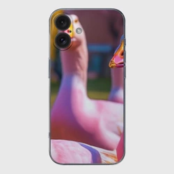 Чехол для iPhone 16 силиконовый с защитой камеры Стадо розовых гусей: gussi