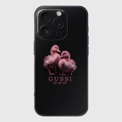 Чехол для iPhone 16 Pro силиконовый с защитой камеры Два маленьких гуся: Gussi ga-ga-ga
