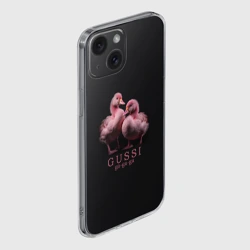 Чехол для iPhone 15 силиконовый с защитой камеры Два маленьких гуся: Gussi ga-ga-ga - фото 2