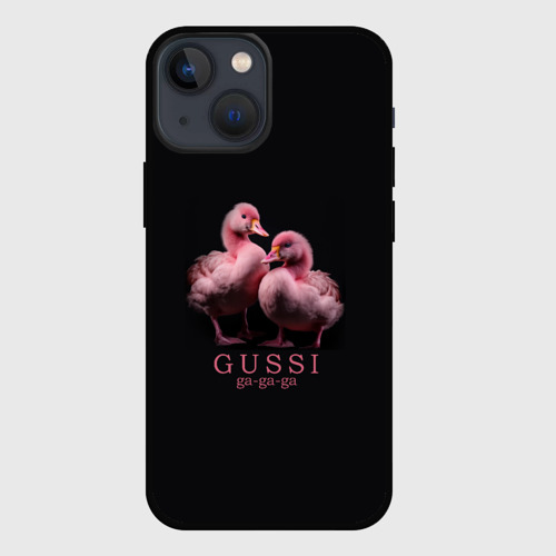 Чехол для iPhone 13 mini с принтом Два маленьких гуся: Gussi ga-ga-ga, вид спереди #2