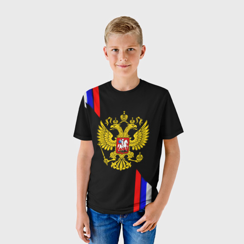 Детская футболка 3D Россия герб триколор полосы, цвет 3D печать - фото 3