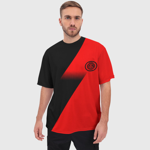 Мужская футболка oversize 3D Inter geometry red sport, цвет 3D печать - фото 3