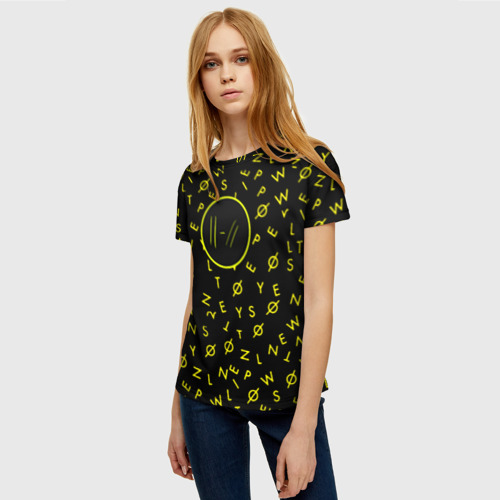 Женская футболка 3D с принтом Twenty one pilots pattern rock yellow, фото на моделе #1